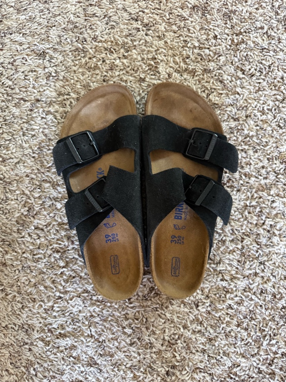 Birkenstock Black Suede Arizona Two-Strap Sandals